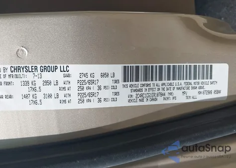 2014 Chrysler Town & Country Touring-L z USA, uszkodzony, nr VIN 2C4RC1CG1ER107844